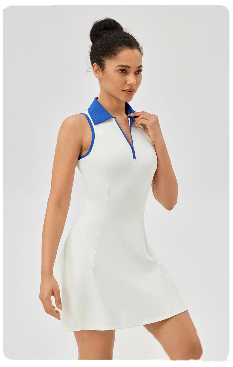 Custom lapel tennis skirt women's quick-drying breathable waist contrast sports leisure fitness dress detail