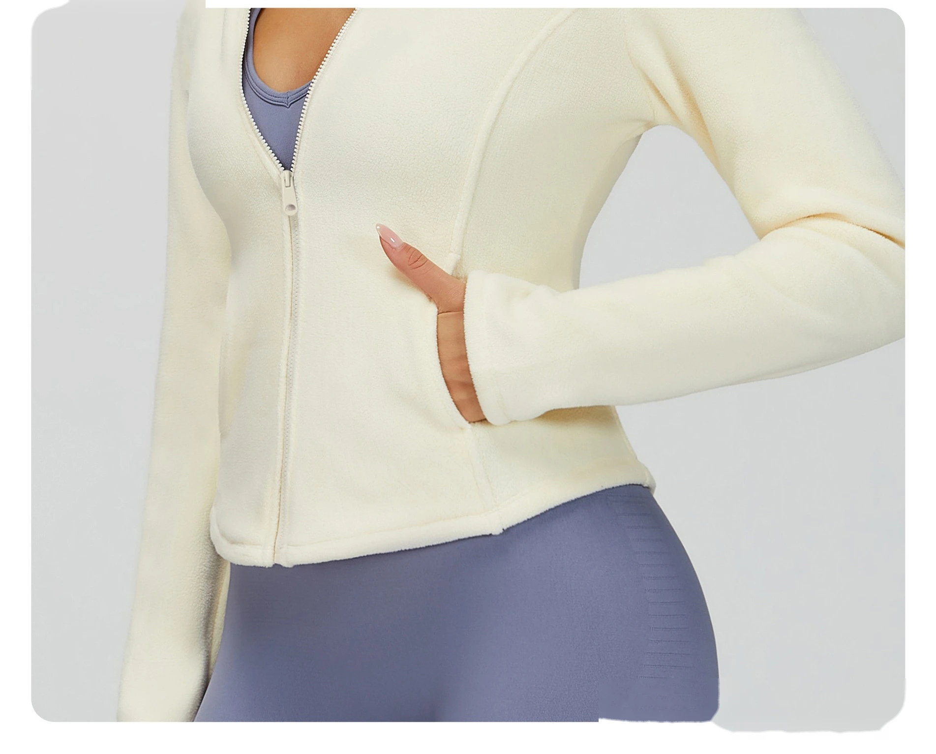 Custom Fleece-Lined Hooded Jacket: Slim-Fit Outdoor Zip Coat with Pockets for Sports & Leisure detail
