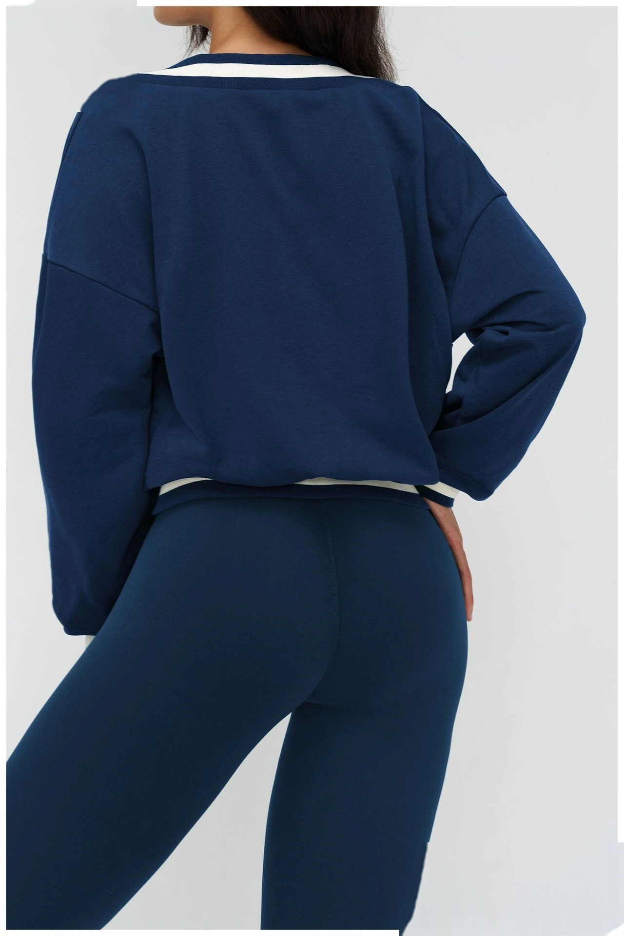 Bulk Custom V-Neck Casual Hoodie - Color Block Loose Fit Outdoor Sports Running Sweatshirt detail