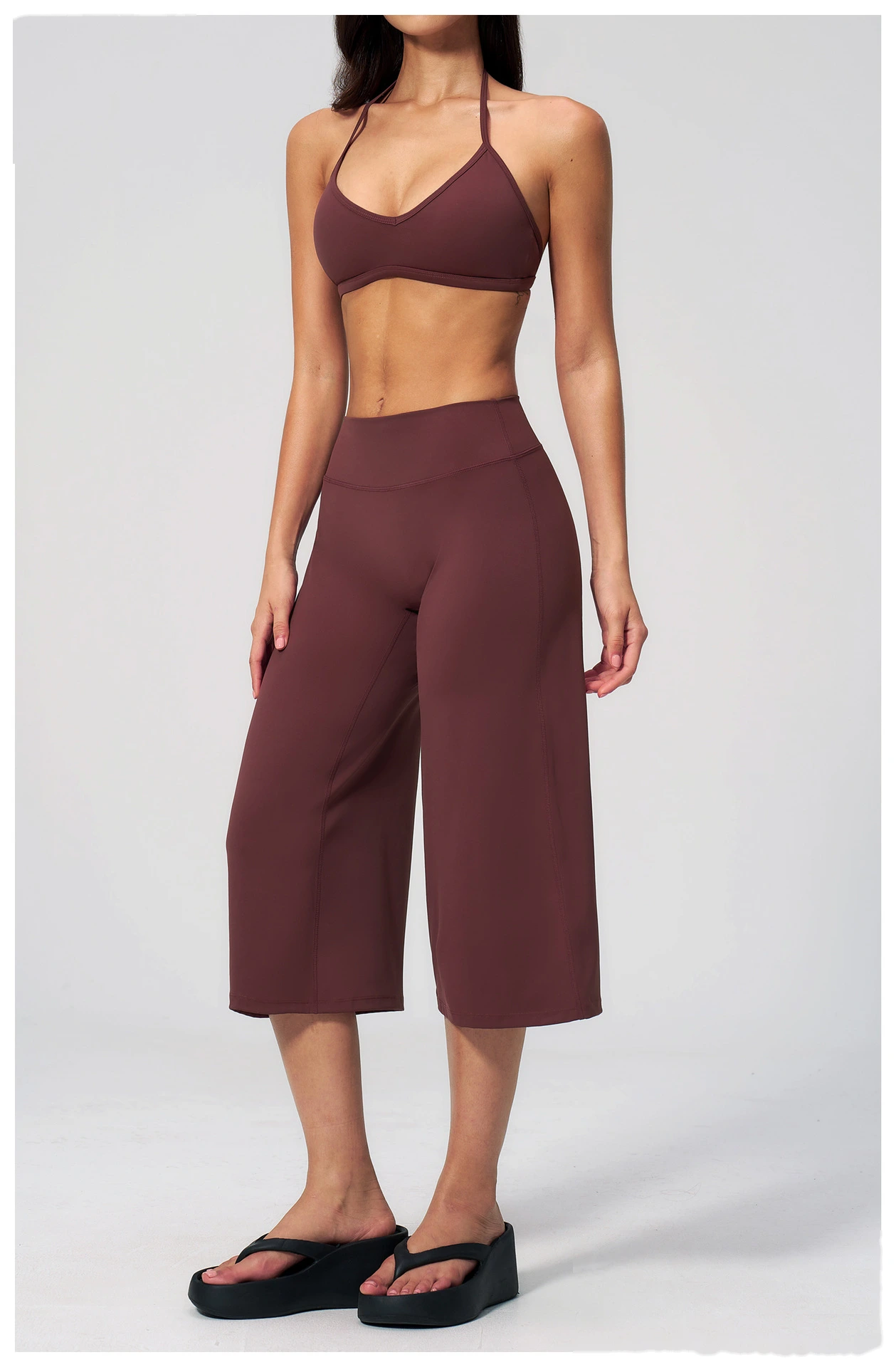 Beauty Back Shockproof Sports Bra Yoga Set, High Waist Wide Leg Seven Points Pants Fitness Suit detail