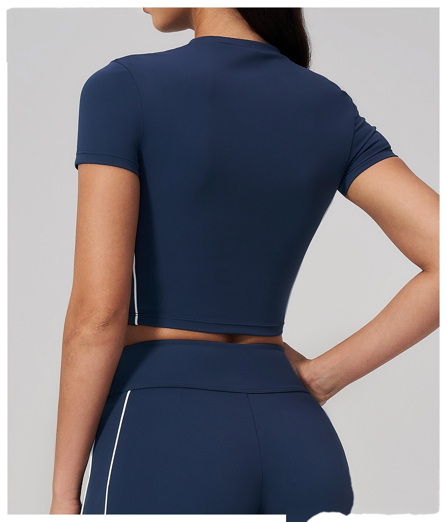 Custom Women Short Sleeve Yoga Top, Summer Cropped Tight Fitness T-shirt Quick Dry Sports Workout Tee detail