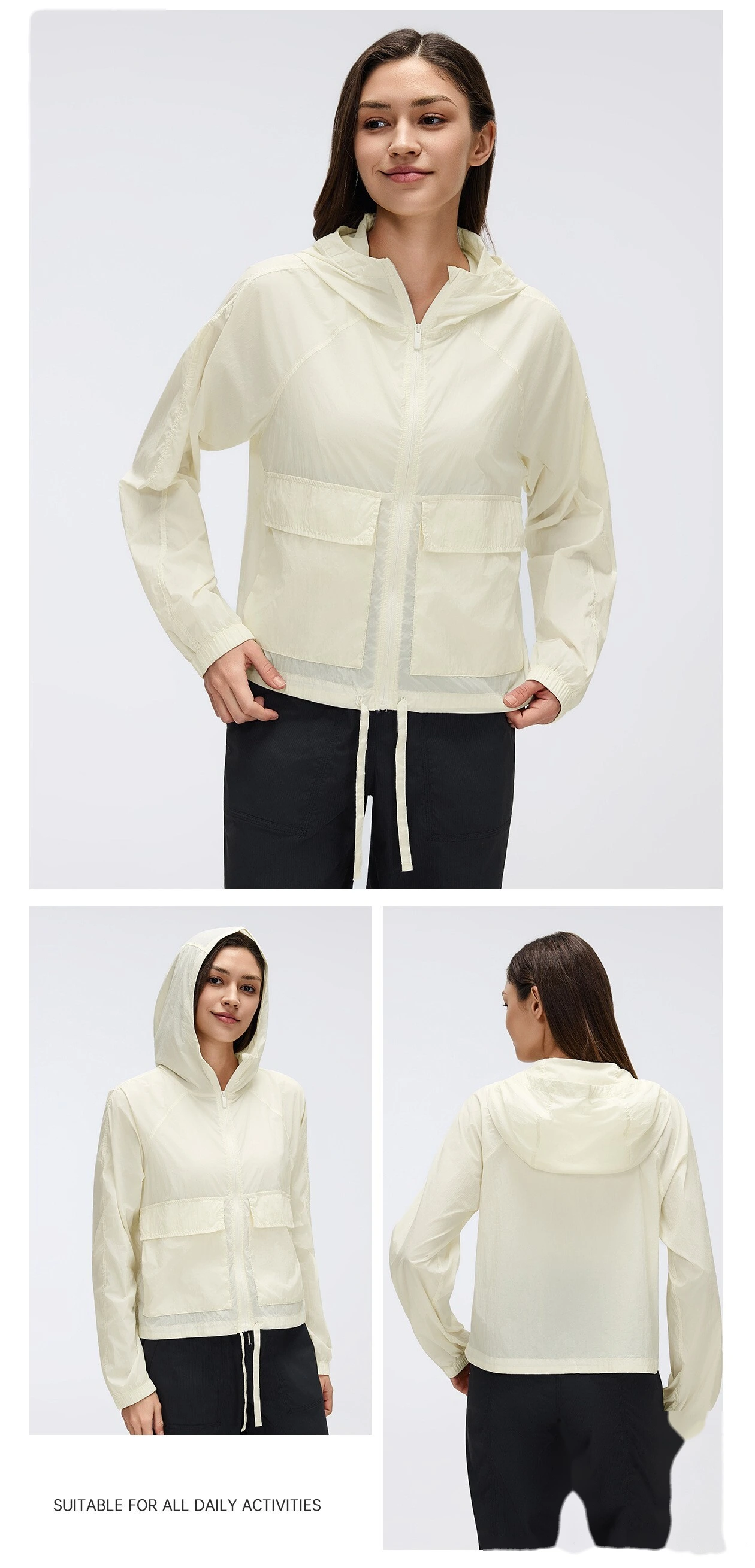 Bulk Custom UV Protection Hooded Top - Women's Lightweight Water-Resistant Loose Long Sleeve Sports Outerwear detail