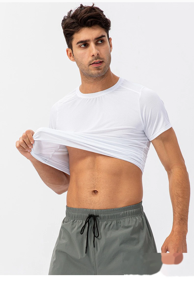 Customized men's loose running quick-drying clothes sweat-absorbent and breathable fitness short-sleeved T-shirt detail