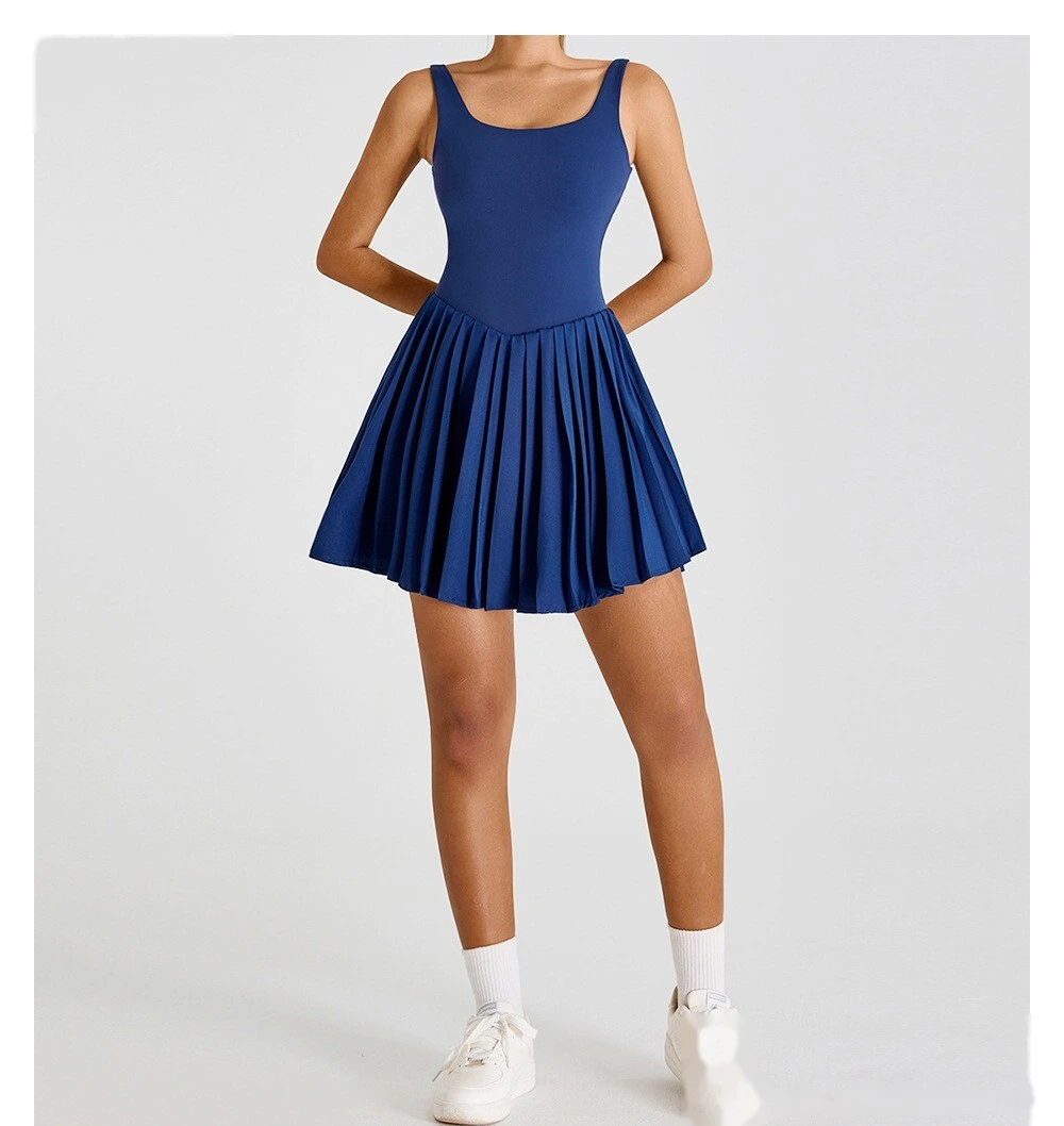 Fake two-piece tennis skirt bottoming anti-exposure fitness pocket pleated skirt sports dress detail