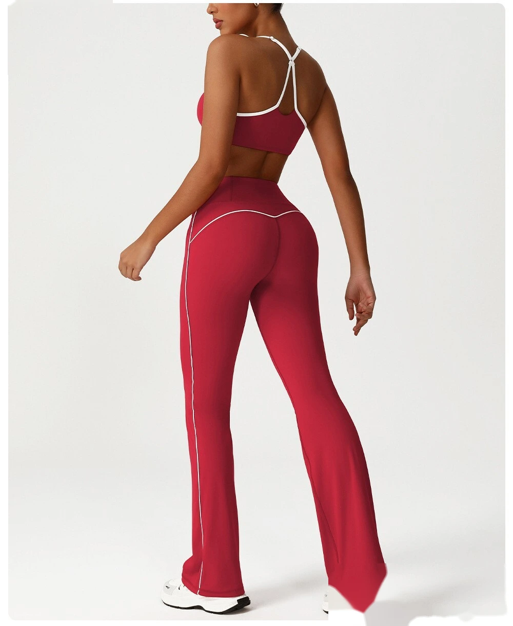 Custom micro-La leisure yoga pants women's new contrast running pants dance training fitness wide-leg pants detail