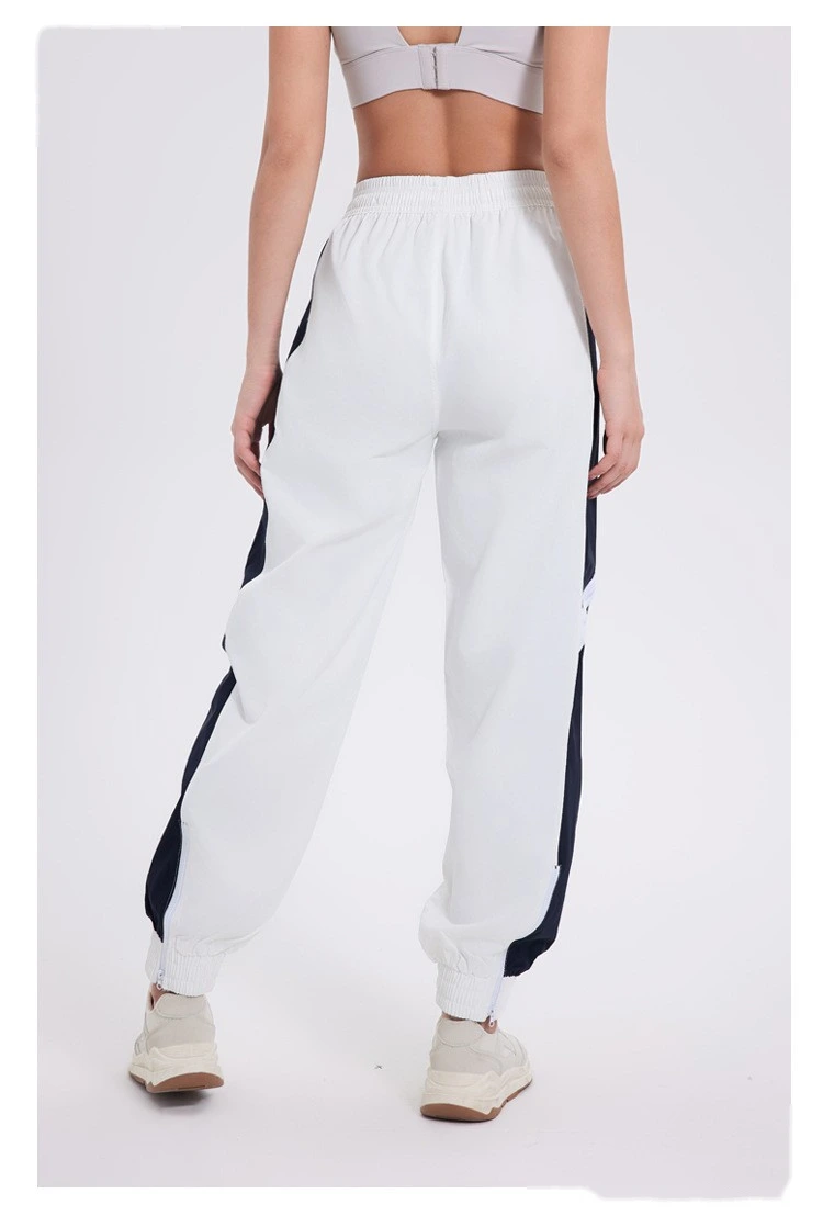 Custom-made windproof woven contrast sports pants women's zipper split toe casual pants detail
