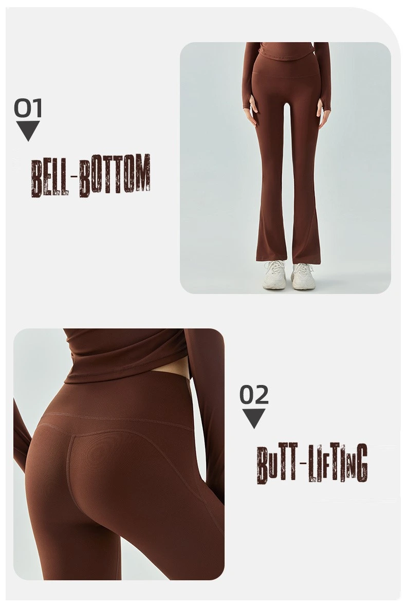 Women tights butt lift leggings casual wide-leg high rise running bell-bottom detail