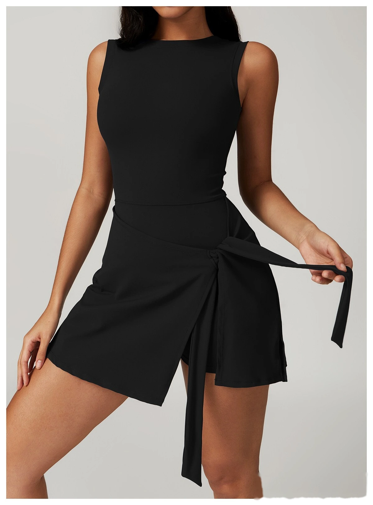 Fake two-piece anti-exposure tight-fitting sports dress slim strap leisure fitness back yoga tennis skirt detail