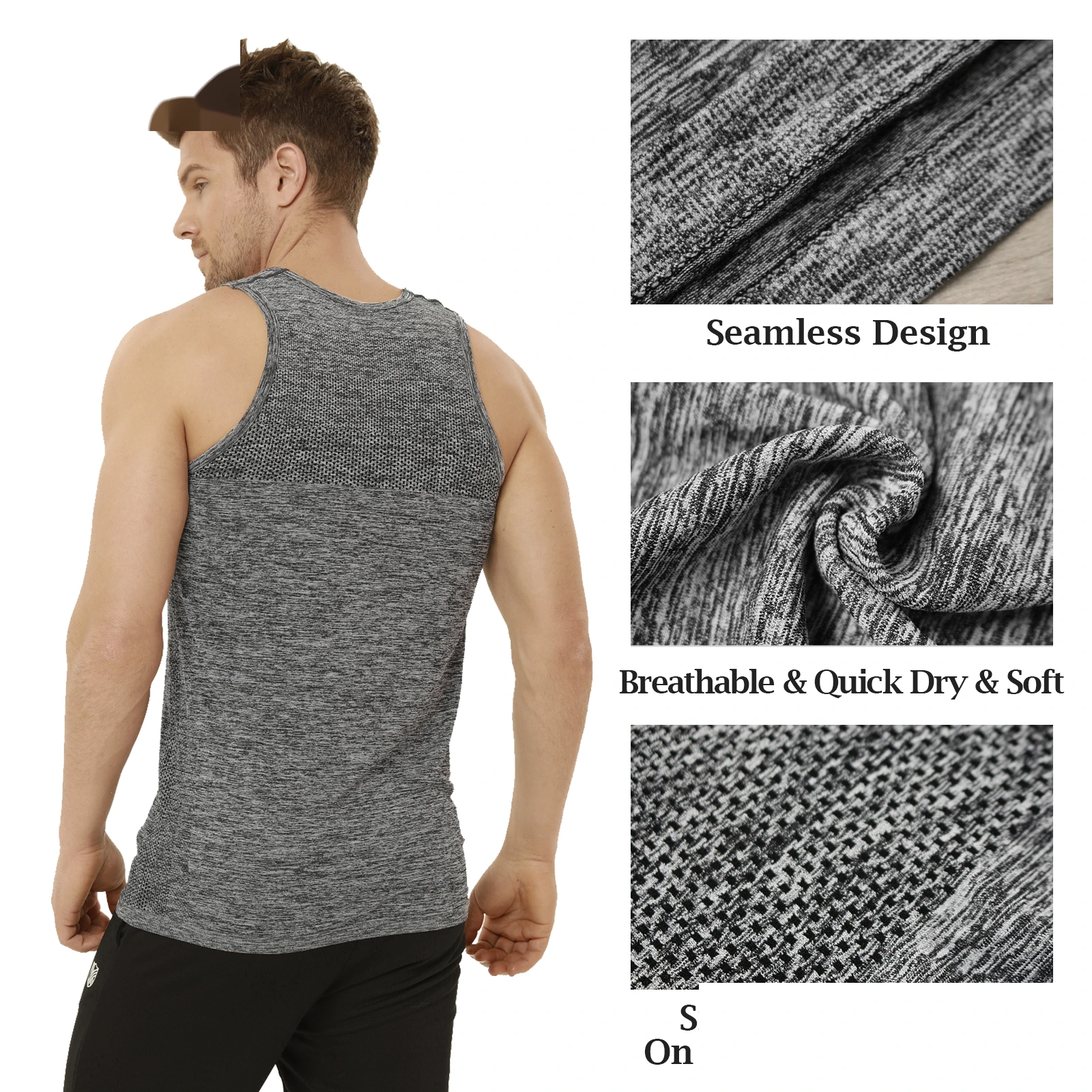 Soft and high elastic men's knitted vest, tight-fitting sports coat and sleeveless vest detail