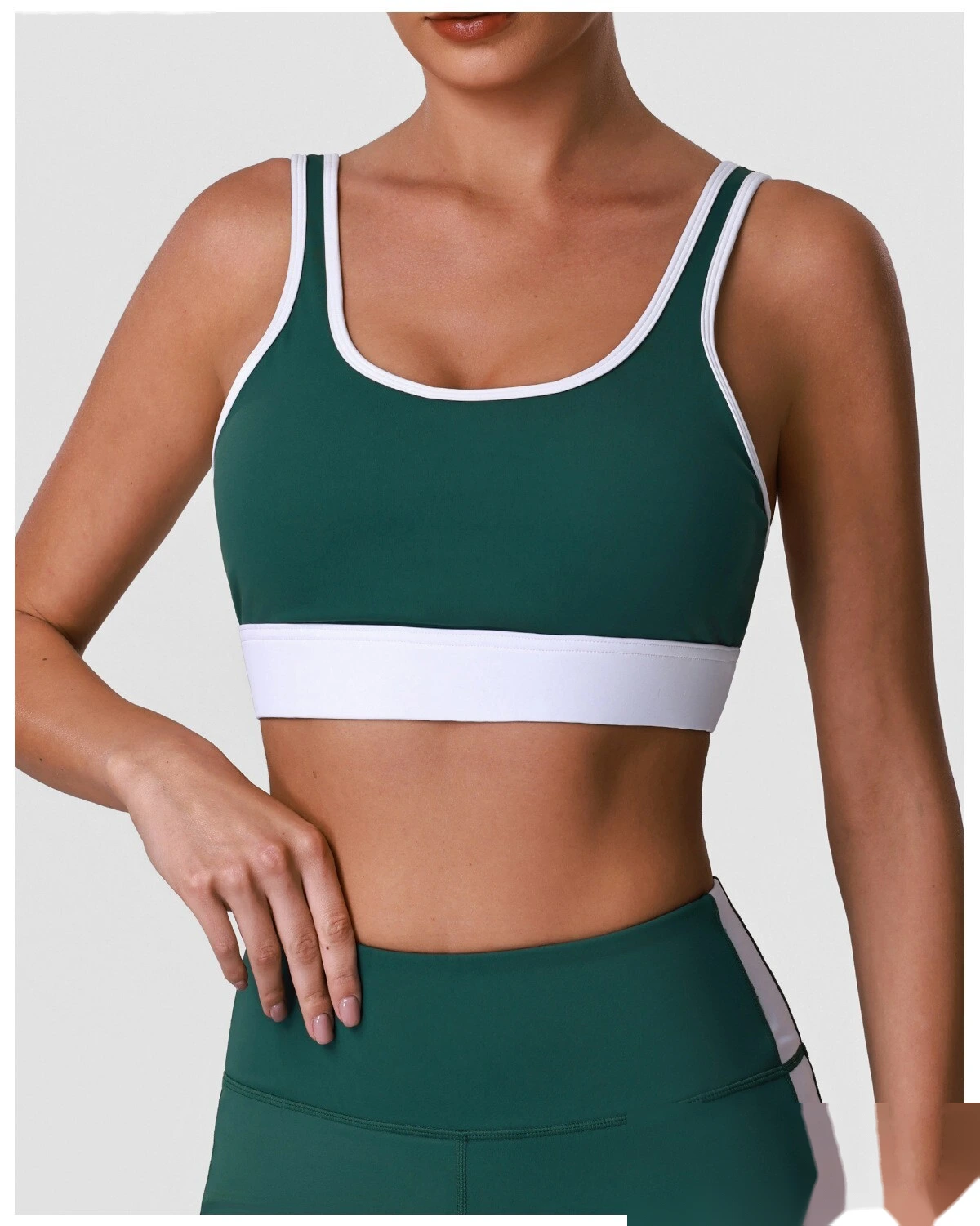 Women’s Custom High Stretch Quick Dry Color Block Sports Bra Beauty Back Yoga Bra Tank Top detail