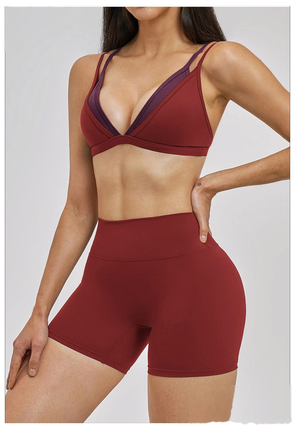 Women’s Fake Two-Piece Yoga Tank Top Set Crisscross Beauty Back Color Block Sports Shorts Active Wear detail