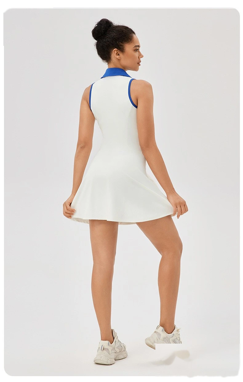 Custom lapel tennis skirt women's quick-drying breathable waist contrast sports leisure fitness dress detail