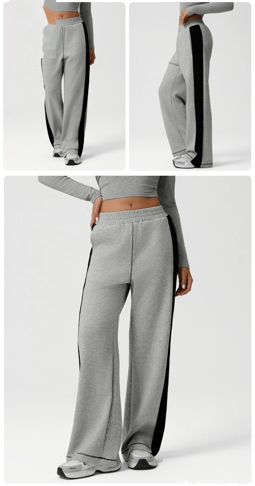 Customized European and American contrast yoga wide-leg pants loose sports casual pants fitness pants detail