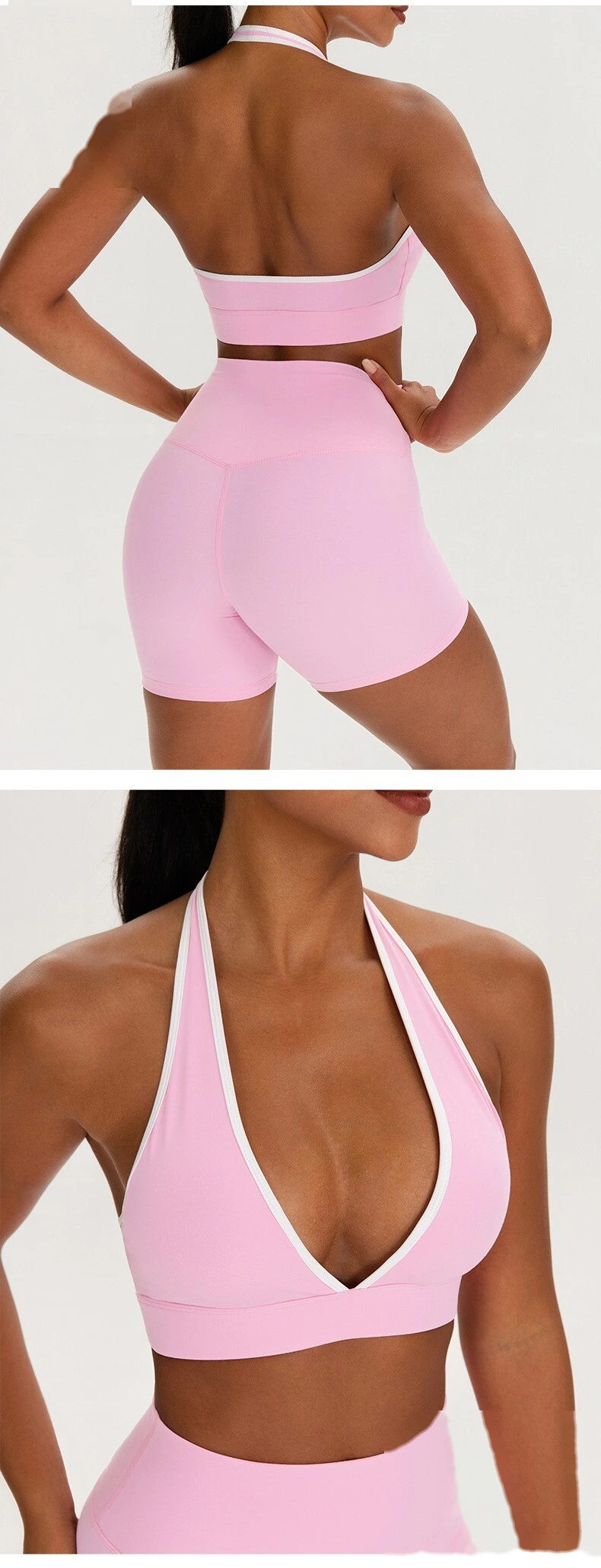 Custom Women’s V Neck Halter Color Block Yoga Bra Naked Feeling Workout Fitness Sports Bra detail