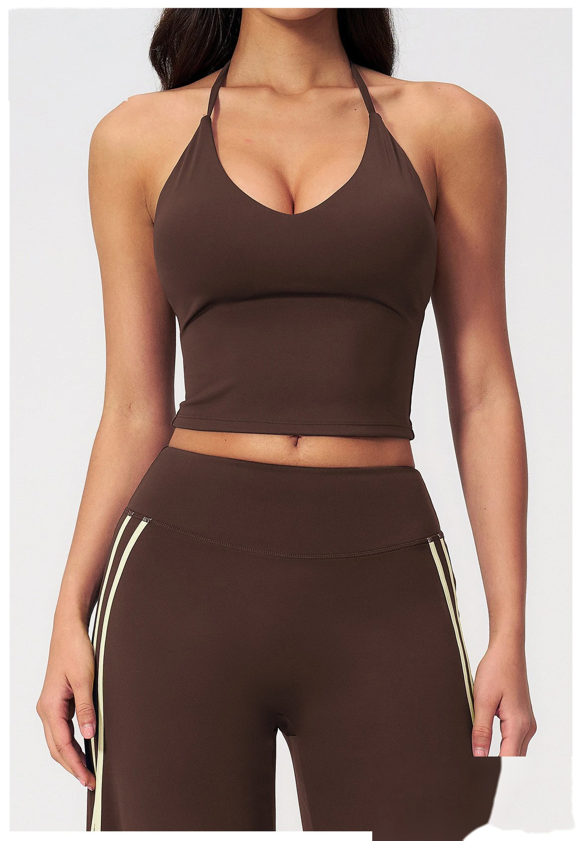 Custom Women Halter Sports Vest, V Neck Slim Yoga Top With Padded Bra Outer Wear Workout Tank Top detail