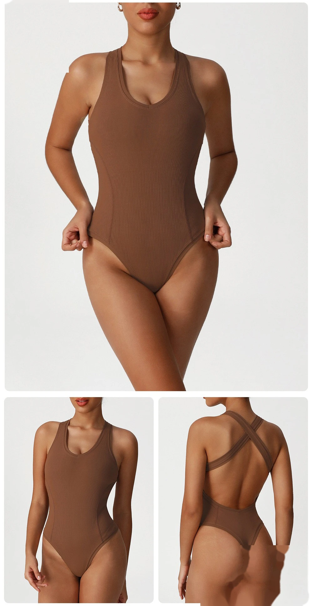 Cross-backless one-piece yoga clothes Europe and the United States tight fitness one-piece vest corset detail