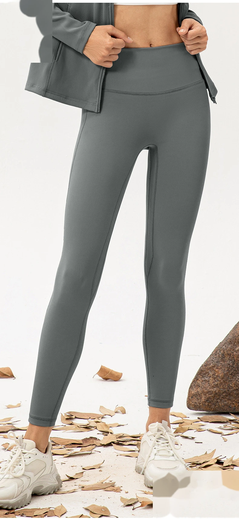 Women high waisted leggings front no seam yoga workout pants detail