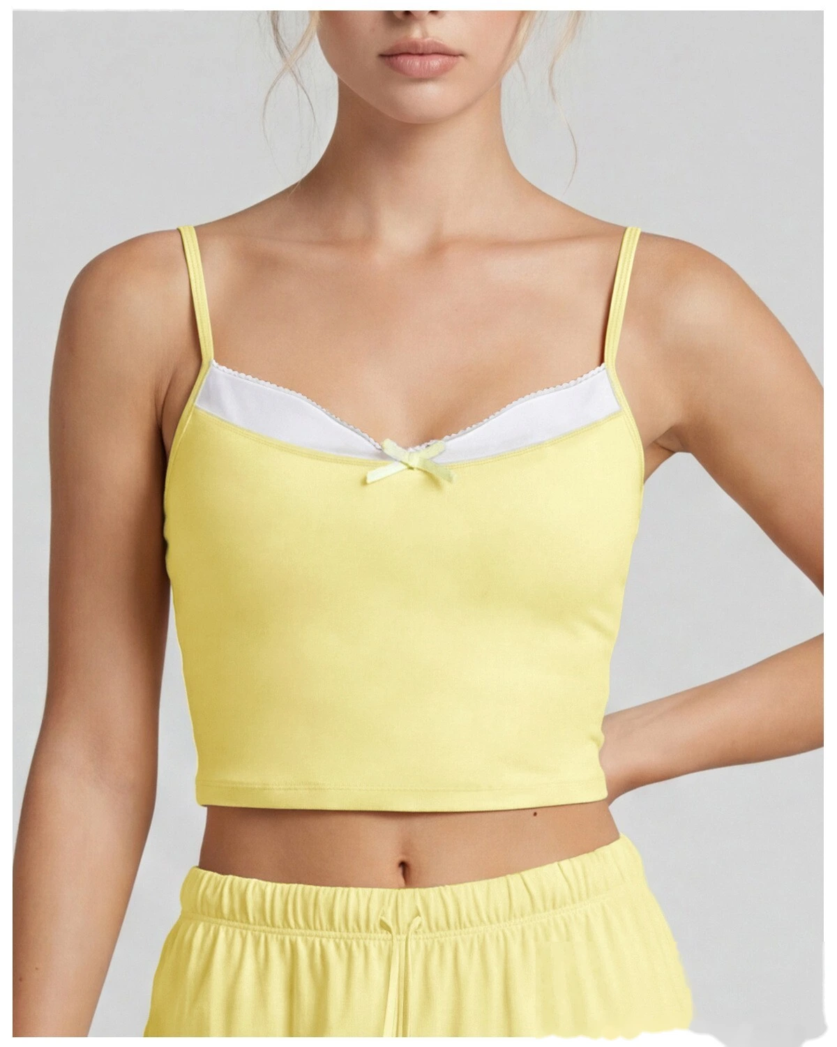 Color Block Fake Two-Piece Sports Tank, Thin Strap Beauty Back Yoga Cami with Padded Cups for Pilates Training detail