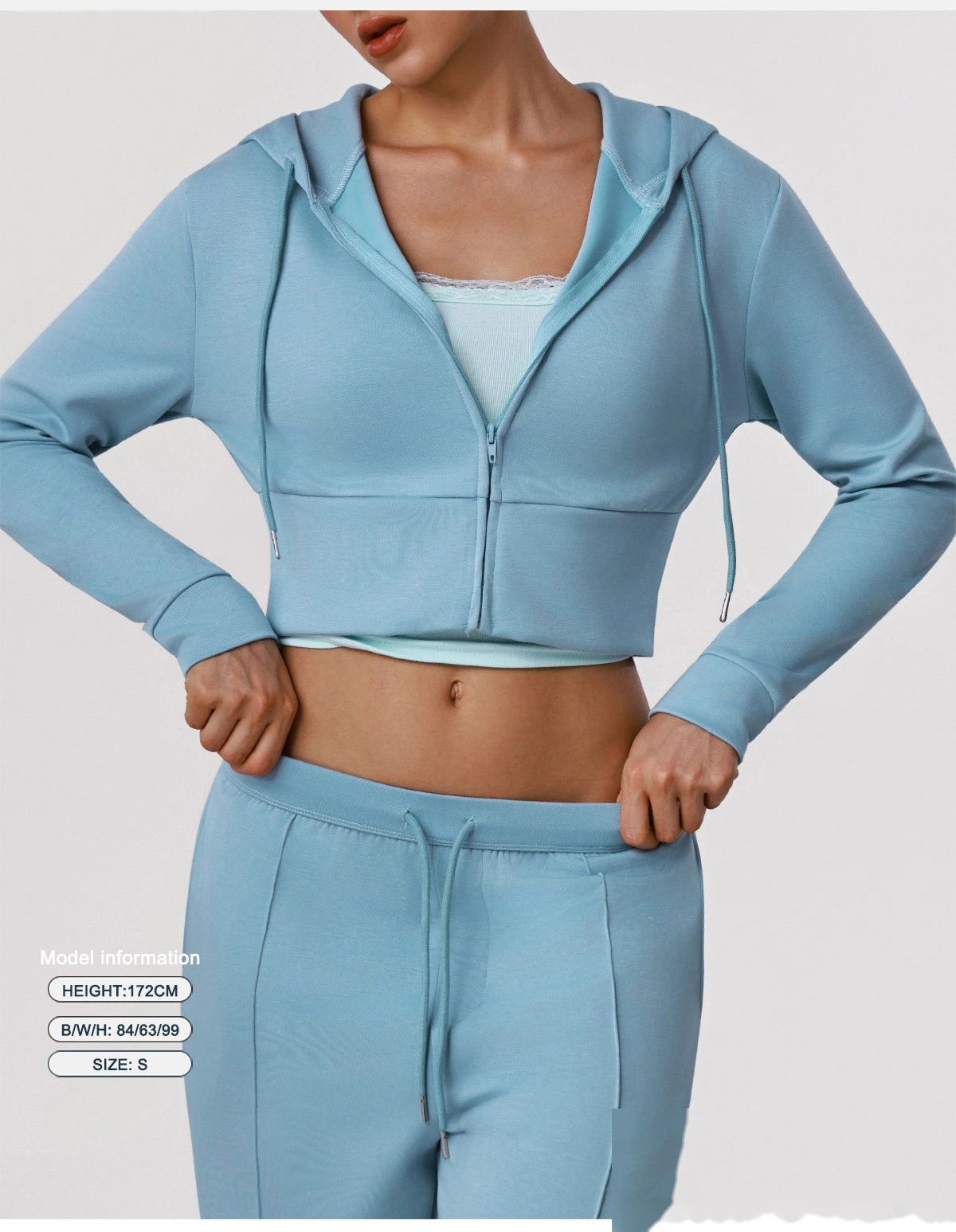 Women's Fall Winter Sports Tracksuit - Customizable Cropped Waist Hooded Jacket + Casual Outdoor Workout Set detail
