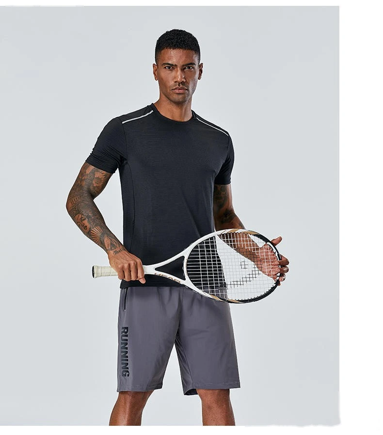 Customized short-sleeved T-shirt men's ice silk sports fitness quick-drying clothes leisure plus size running clothes detail