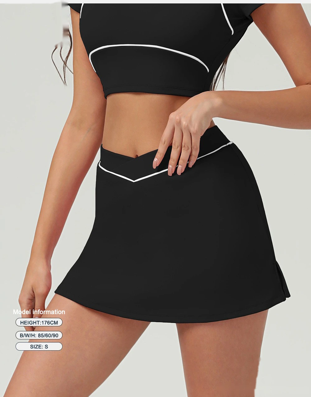 Customized running skirt with slim hips and crossed waist yoga skirt and tennis skirt. detail