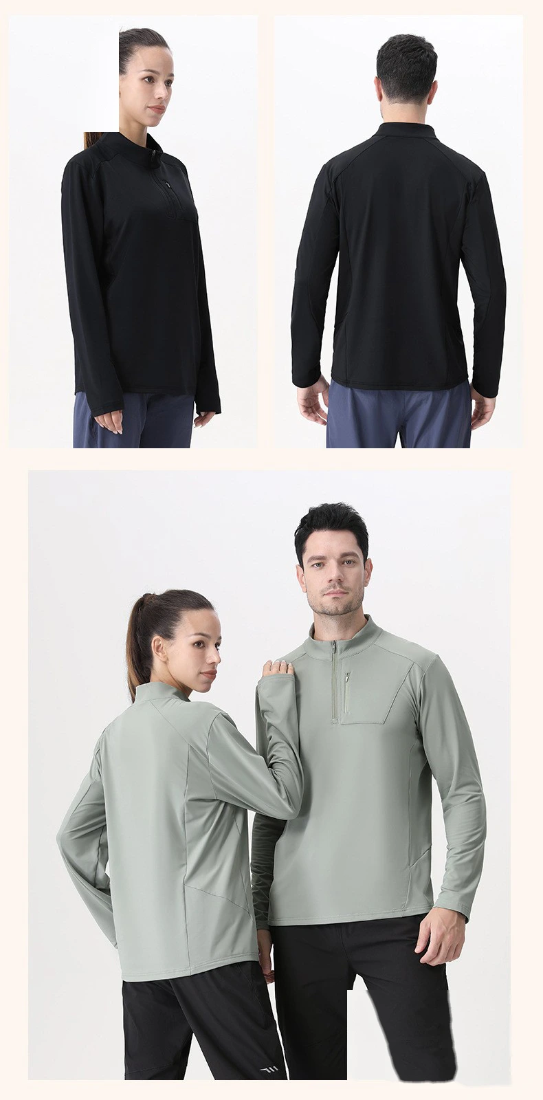 Customized men's semi-zipper outdoor sports and leisure running sweat-absorbing long-sleeved T-shirt detail