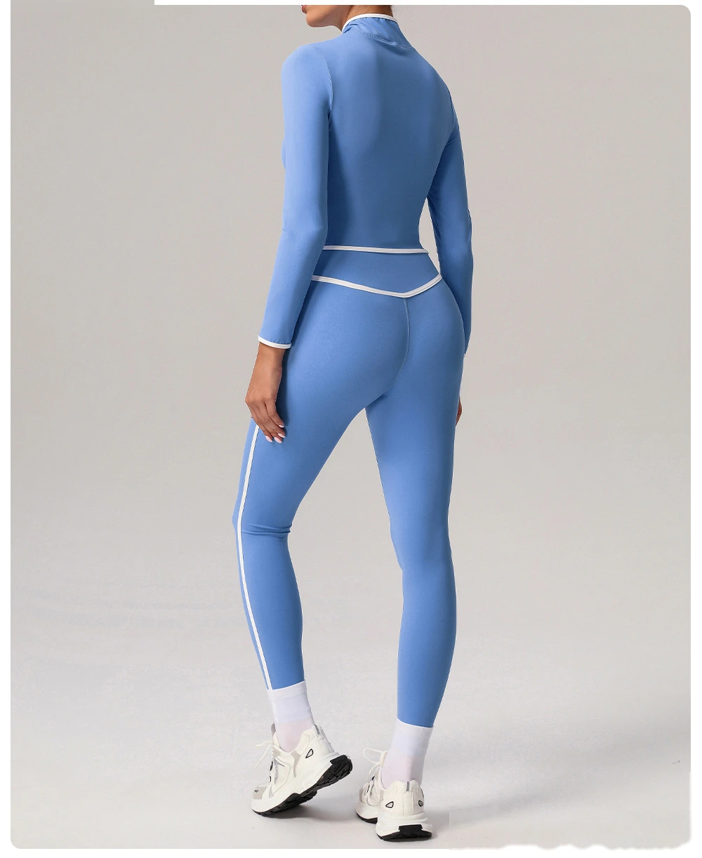 Customized contrast sports yoga coat stand collar long sleeve coat outdoor fitness clothes top detail