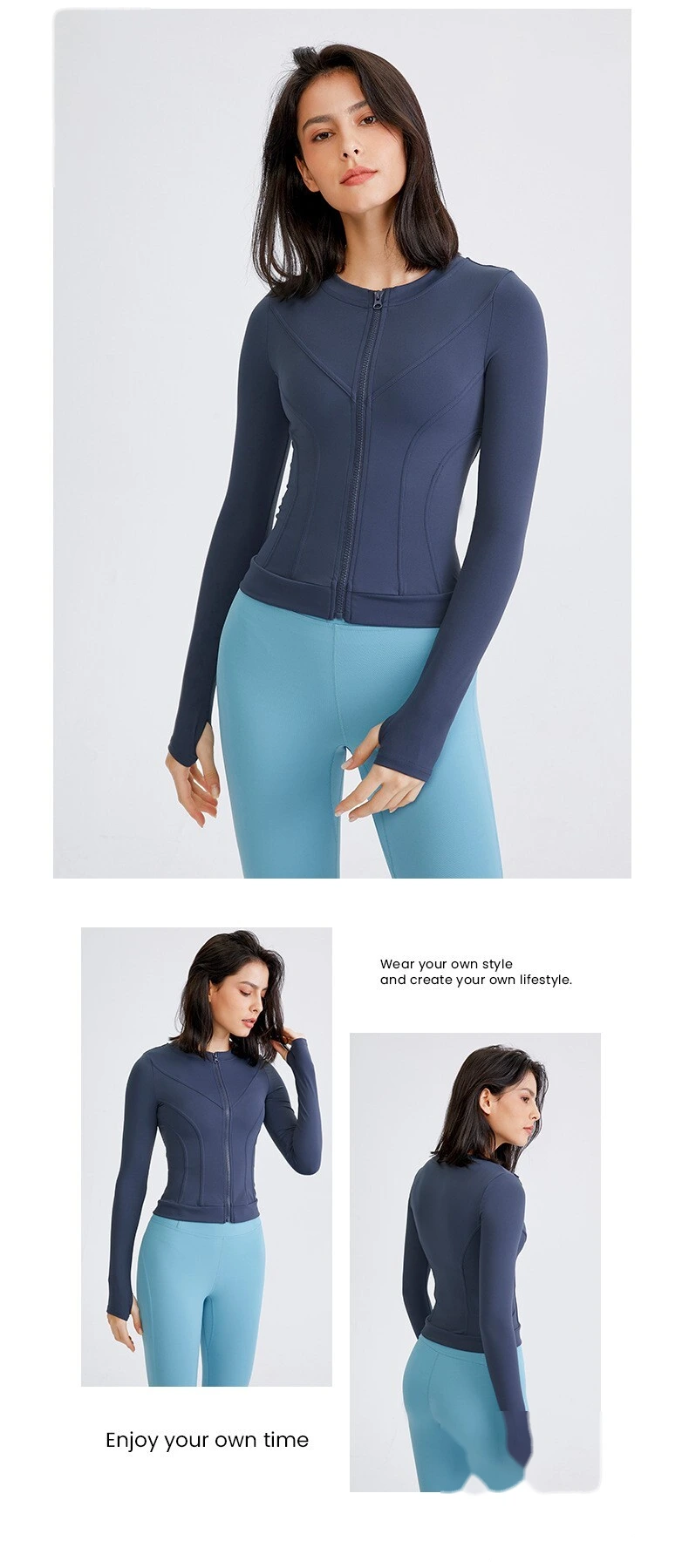Custom-made sports coat female slim tight elastic yoga clothes top long sleeve running training fitness clothes detail
