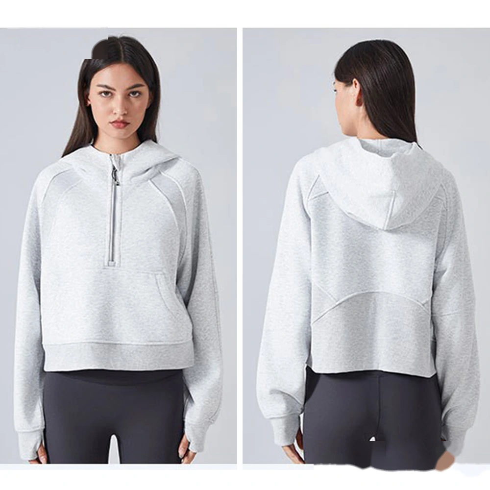 Customized autumn and winter cashmere warm hooded sweater outdoor fitness loose sports top women detail