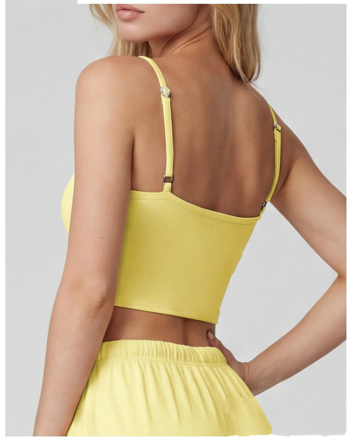 Color Block Fake Two-Piece Sports Tank, Thin Strap Beauty Back Yoga Cami with Padded Cups for Pilates Training detail