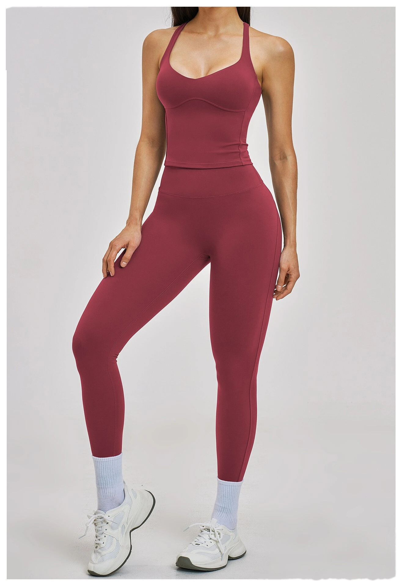 Women’s Crisscross Back Yoga Set Beauty Back Sports Vest & Workout Tight Leggings Fitness Outfit detail