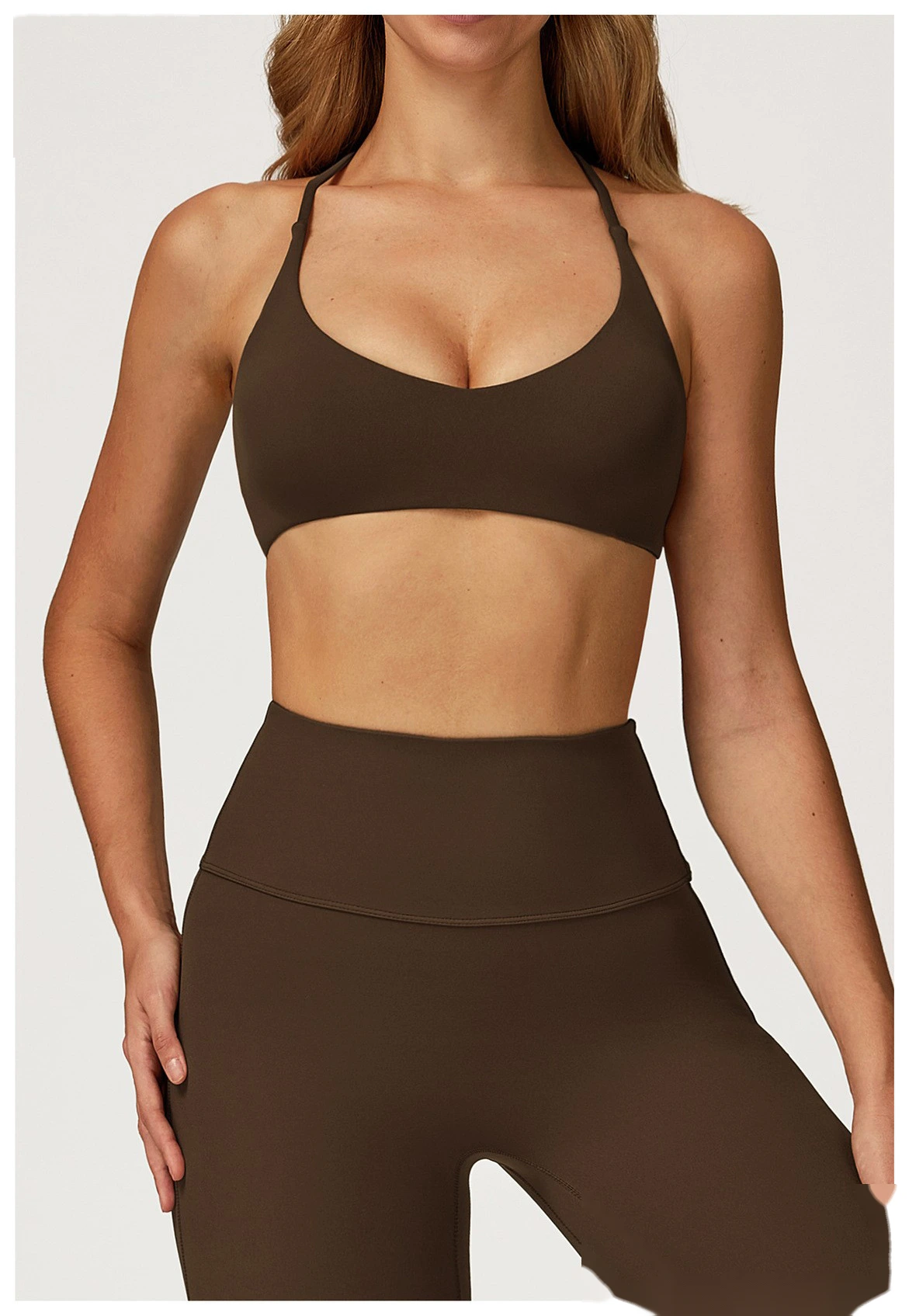 Sports suit women's beautiful back yoga suit tight micro-pull fitness suit detail