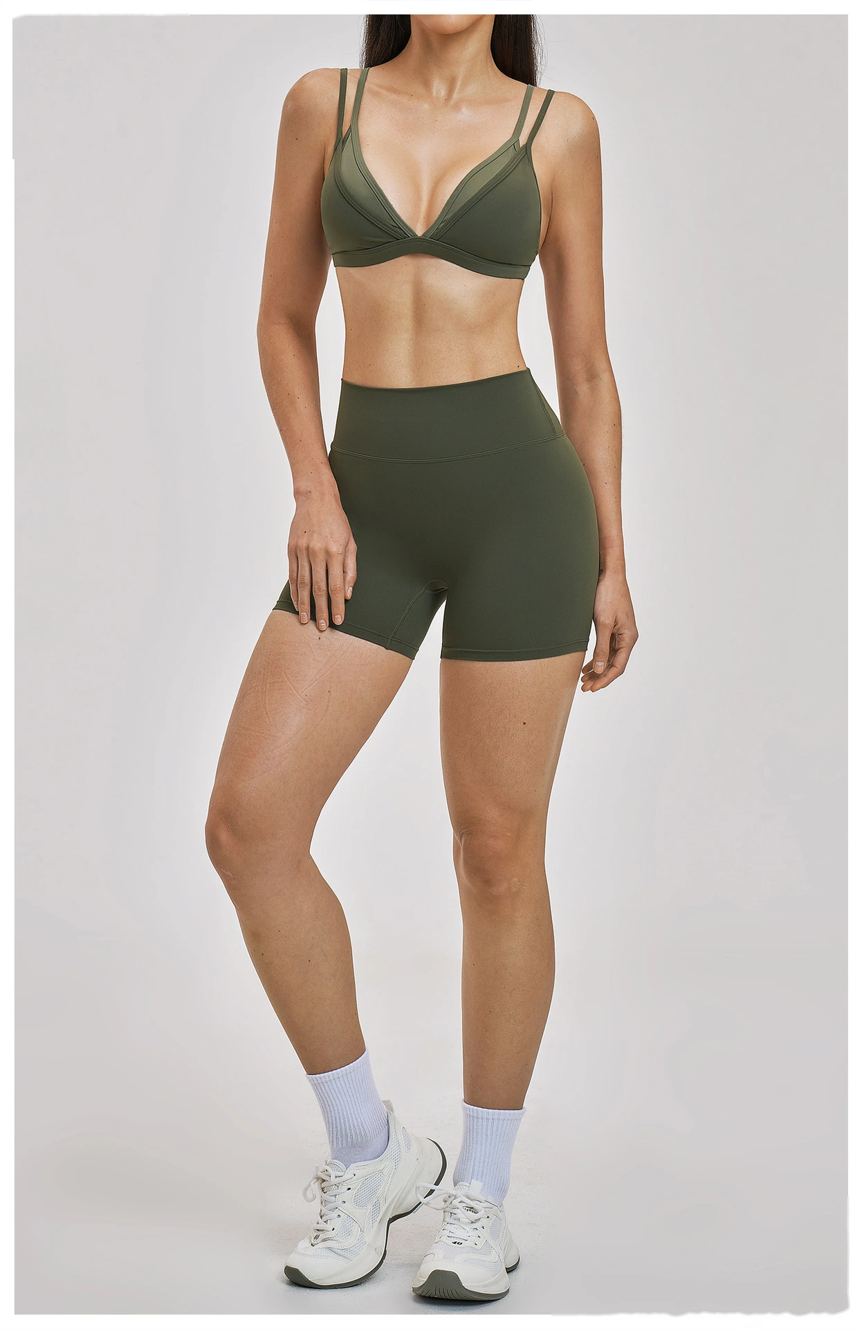 Women’s Fake Two-Piece Yoga Tank Top Set Crisscross Beauty Back Color Block Sports Shorts Active Wear detail