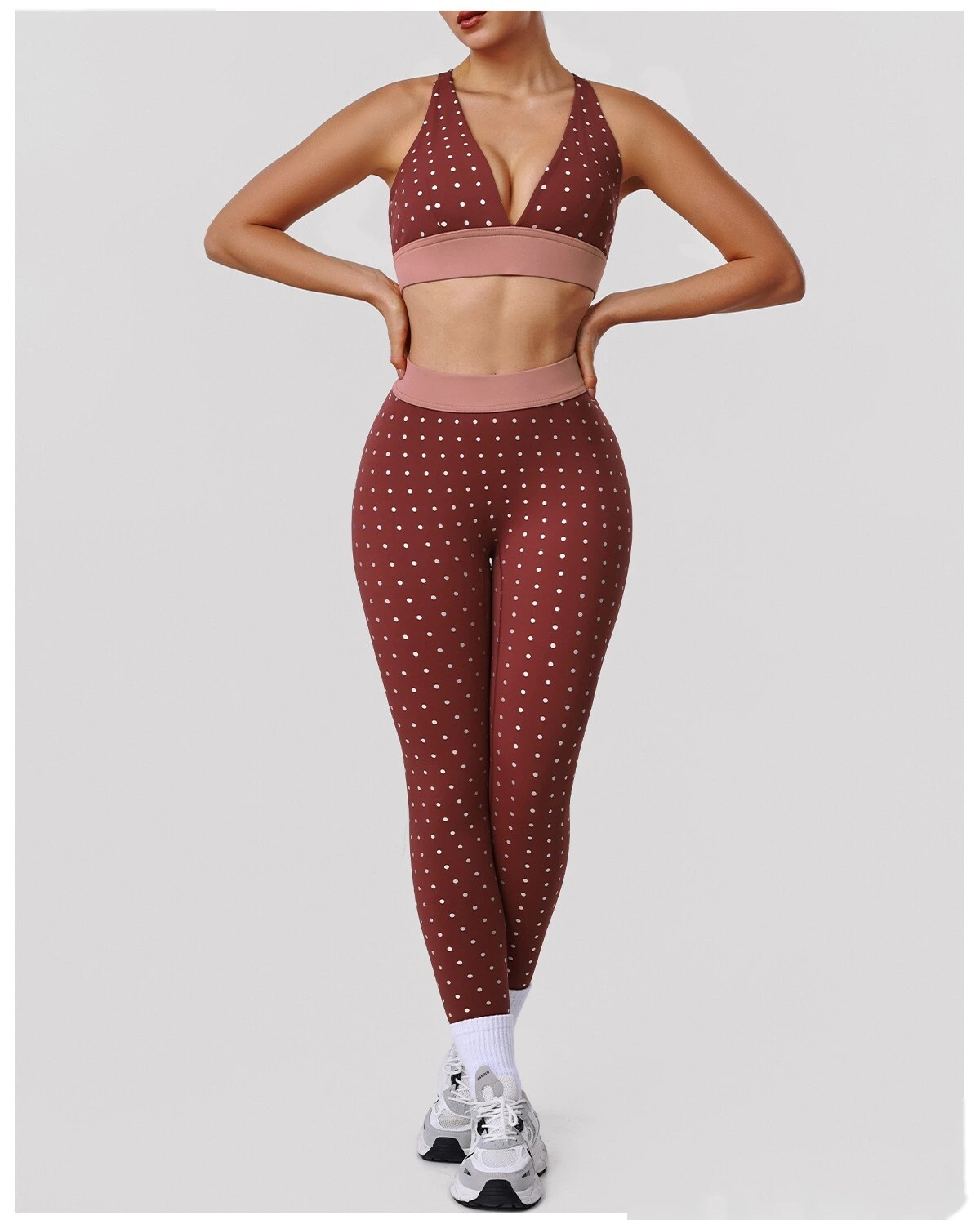 Bulk Custom Cross Beauty Back Yoga Bra - Color Block Polka Dot High-Stretch Sexy Gym Running Activewear detail