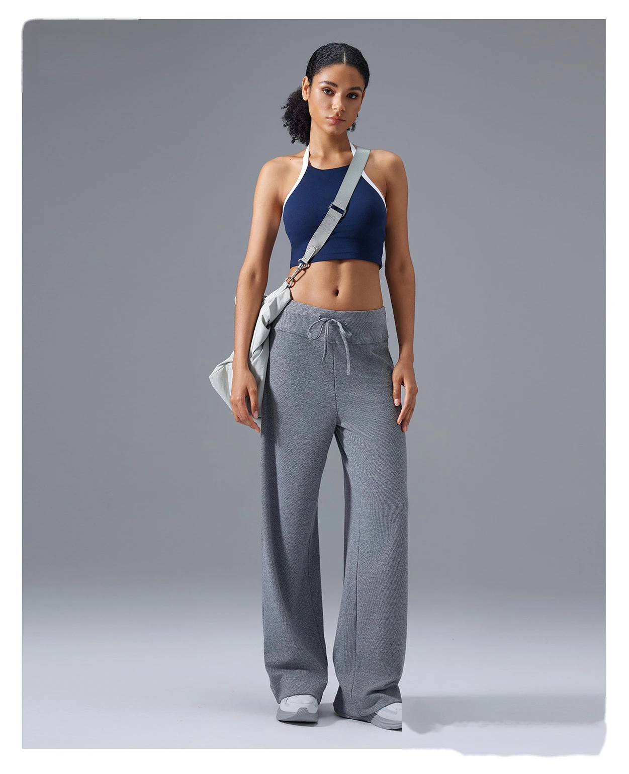 Custom-made loose wide-leg sweatpants women's high waist drawstring slim fitness Pilates yoga pants detail