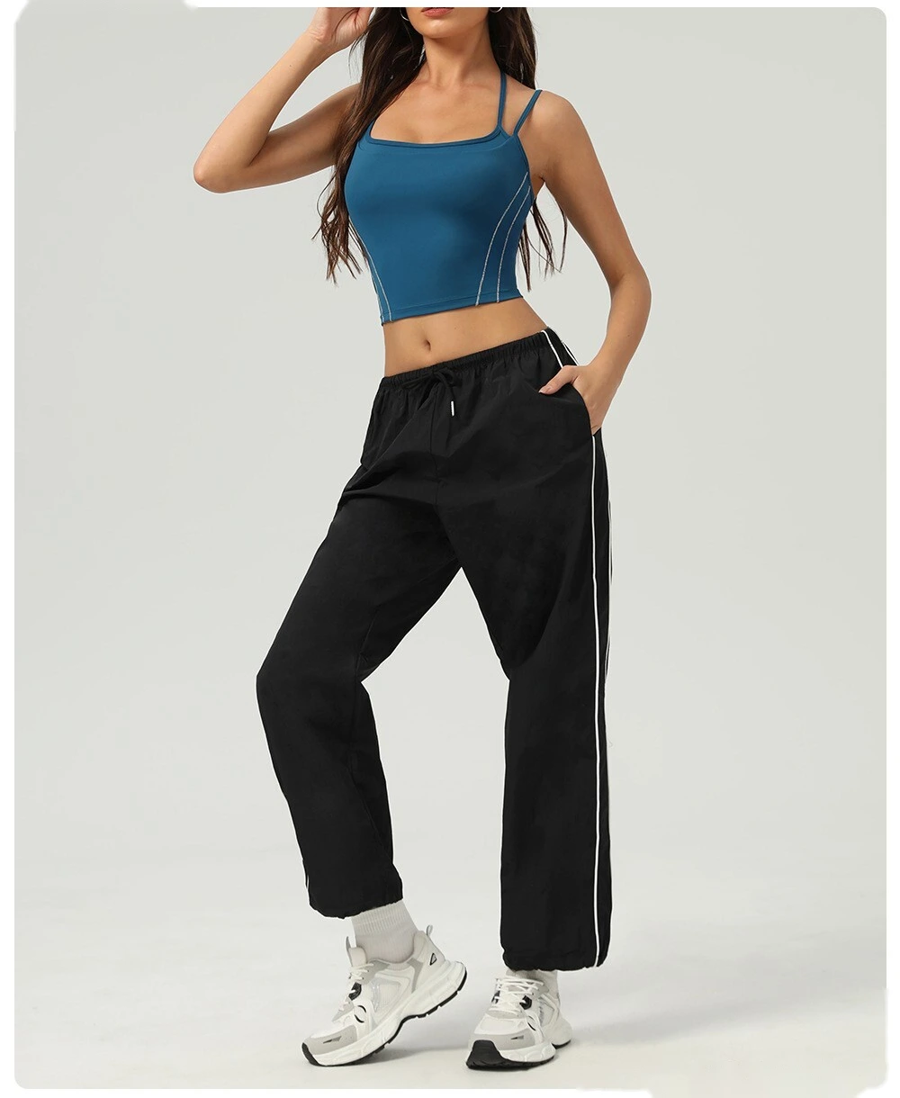 Customized nude contrast top tight waist outdoor sports bra women's thin shoulder strap vest suspender bra detail