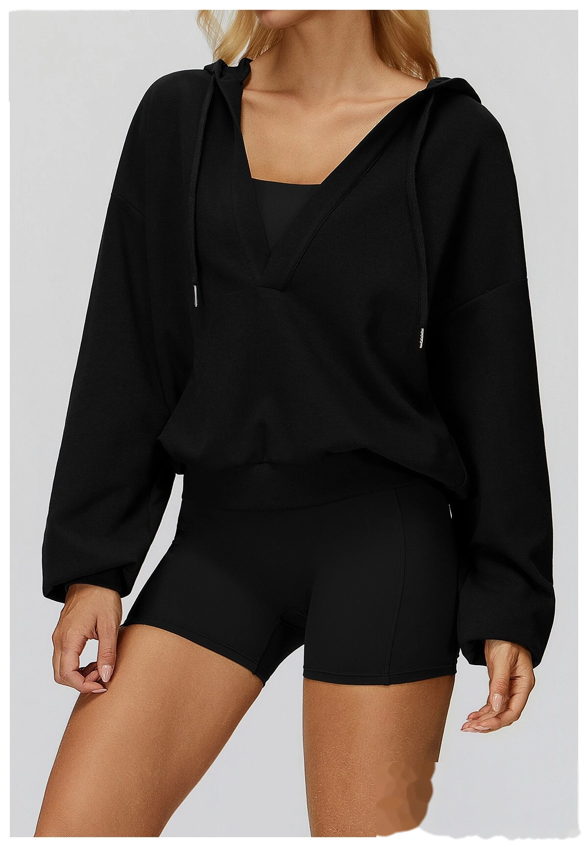 Custom new style hooded large V-neck loose and comfortable top, outdoor running sports sweatshirt detail