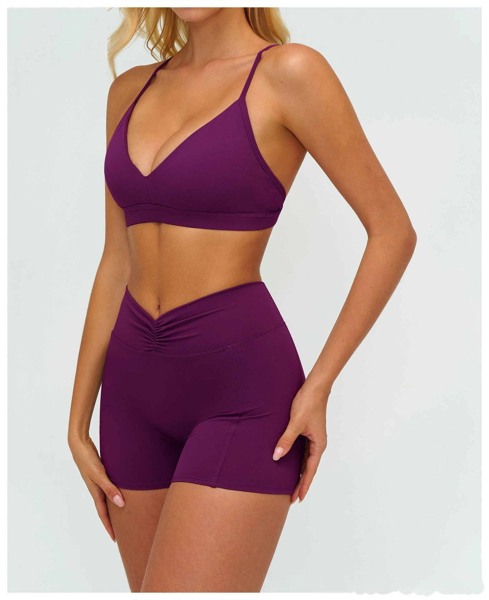 Women's Customizable V-Neck Yoga Sports Bra - Y-Back Adjustable Straps, High Support Workout Bra for Fitness & Running detail