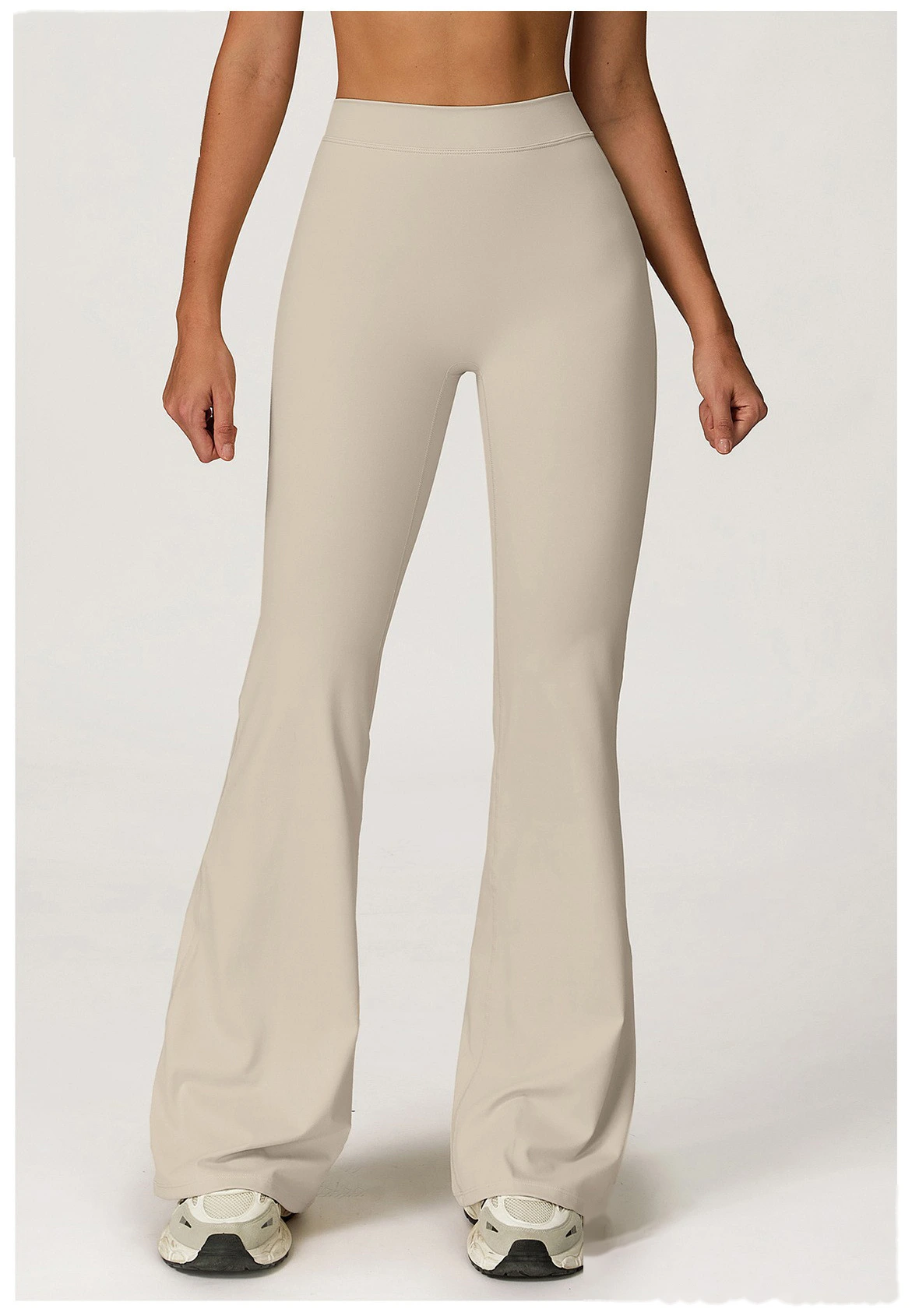 Customized European and American sports pants, high waist, tight body, wide legs and slim trumpet fitness pants. detail