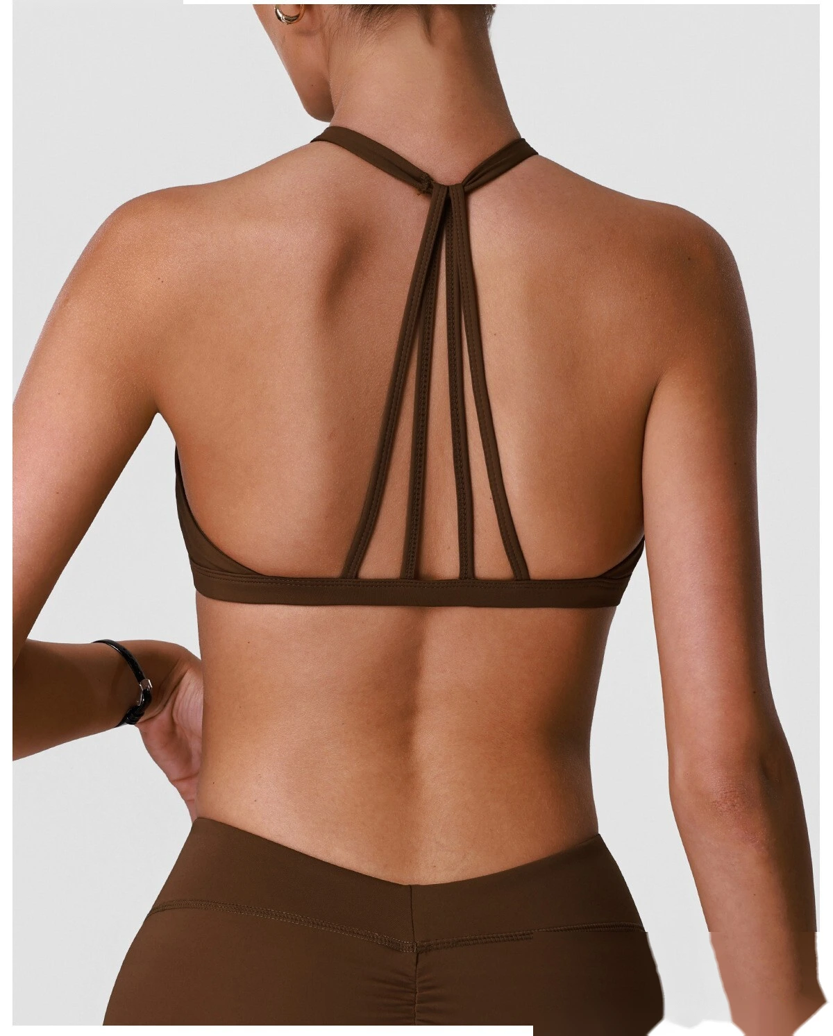 Women's Custom Halter Backless Sports Bra & High Waist Yoga Leggings Set Fitness Workout Tracksuit detail