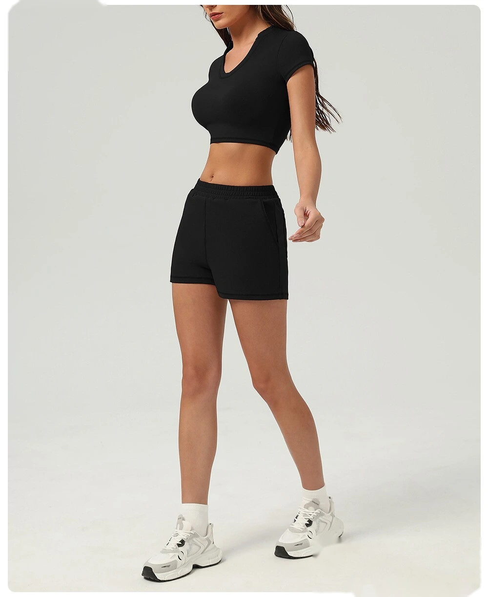 Sports and leisure high waist pocket tight shorts running sports peach hip outdoor fitness shorts female detail
