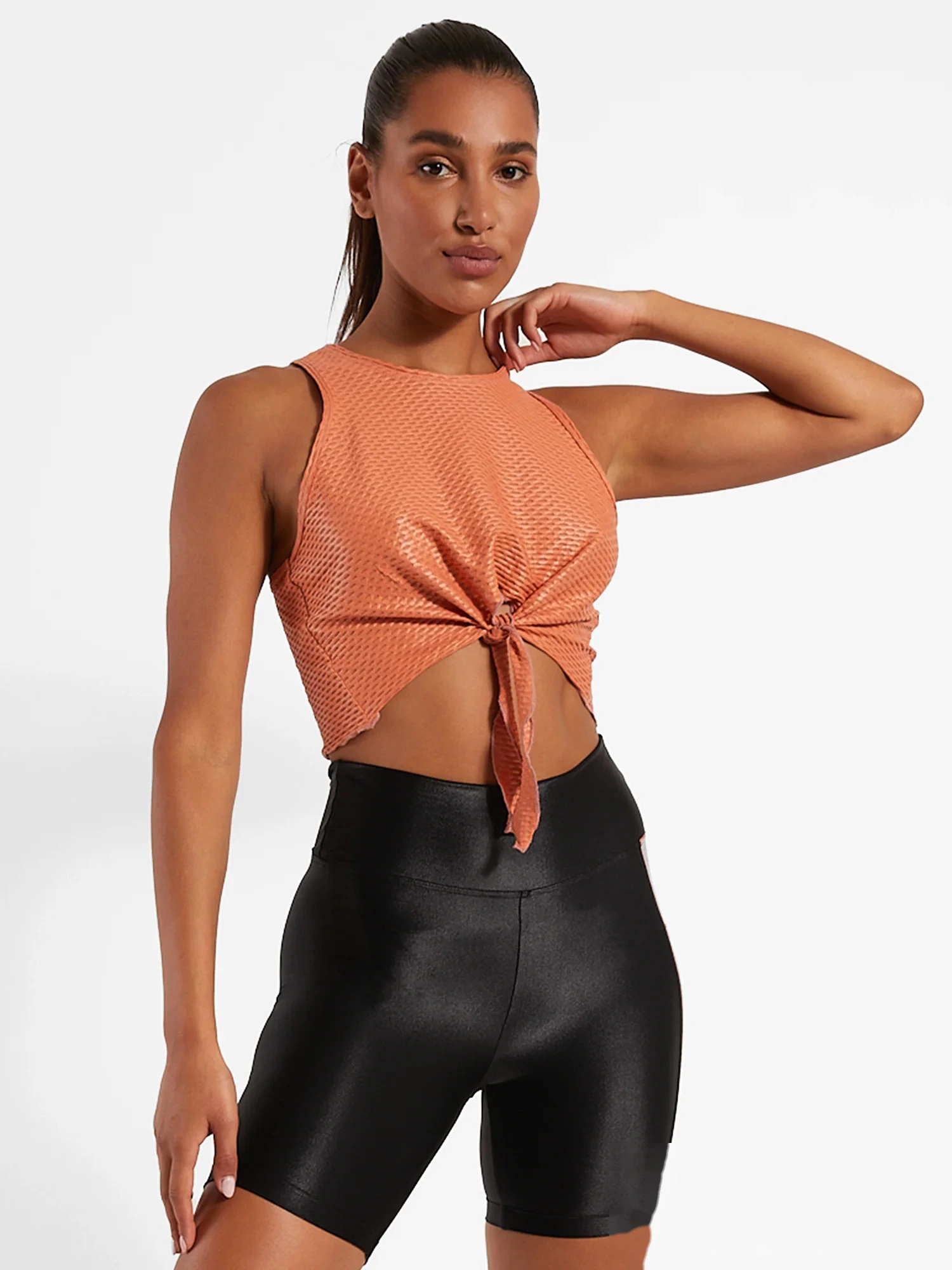 Fashion ladies mesh fabric sleeveless vest sports fitness T-shirt detail