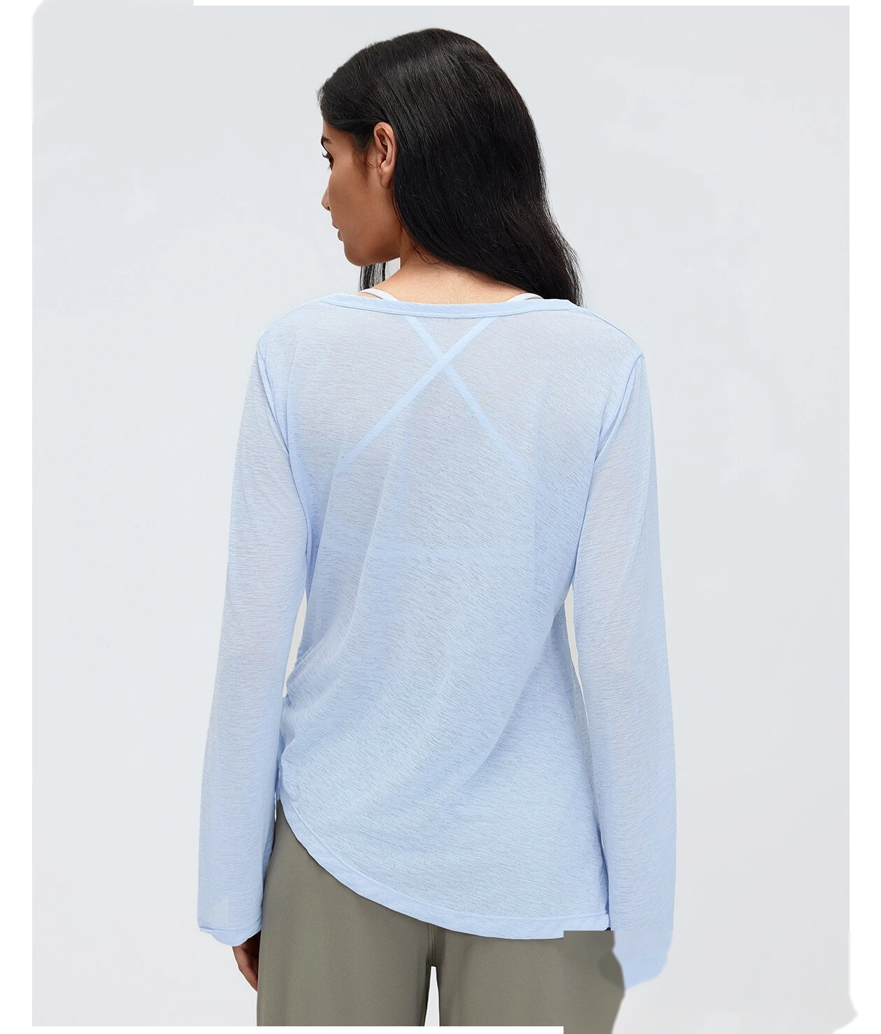 Women’s V-Neck Long Sleeve Yoga Shirt Drawstring Waist Slim Fit Casual Sports Tee Loose Cover Up detail