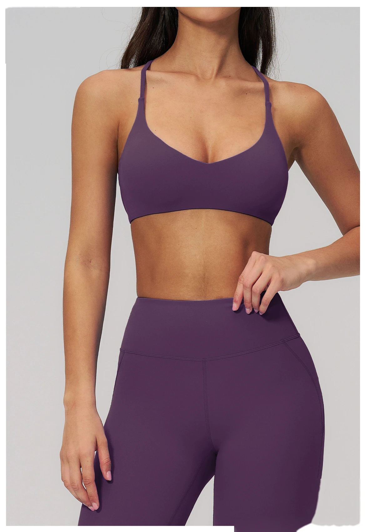 Sports suit women's beautiful back yoga suit tight micro-pull fitness suit detail