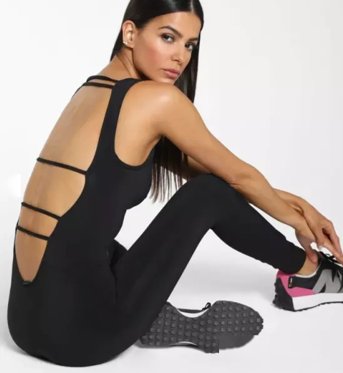 Women's fashion high elastic yoga jumpsuit sports fitness clothes detail