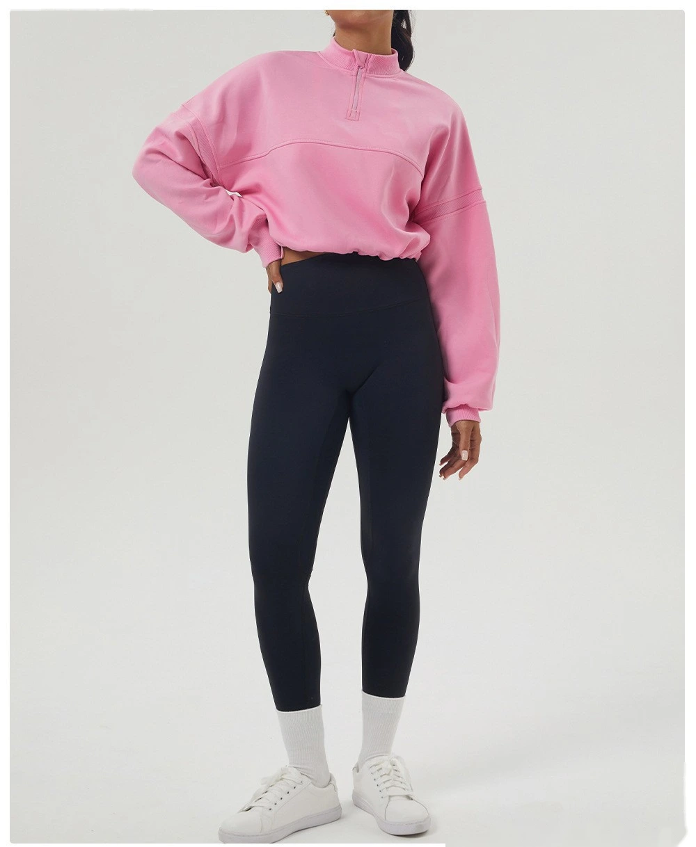 Custom autumn and winter sweater sports fitness long sleeve yoga clothes half zipper loose sweater woman detail