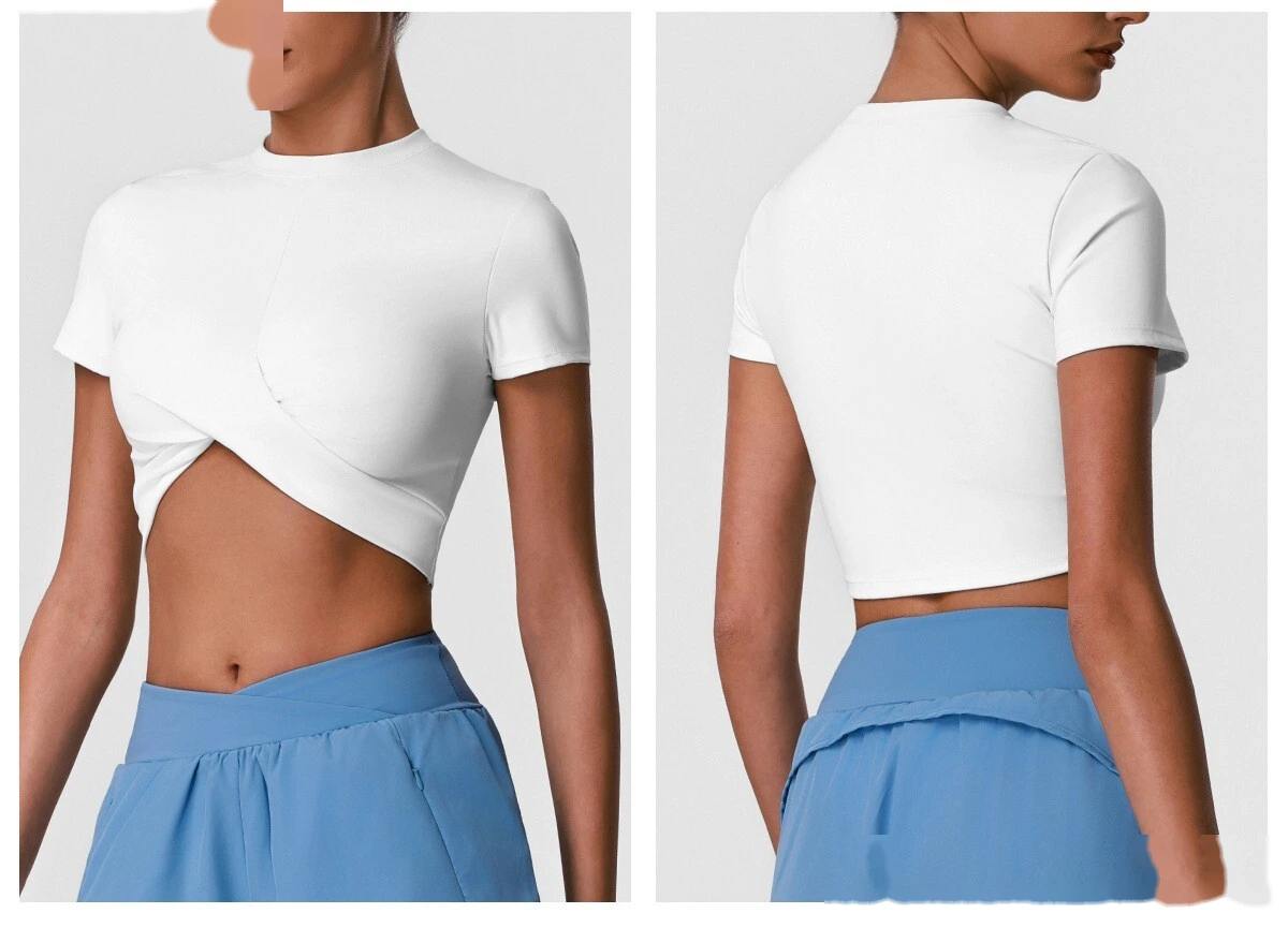 Women's Custom Waist Slimming Slim Fit Sports Fitness Short Sleeve, Casual Short Length Outdoor Yoga Top T-Shirt detail