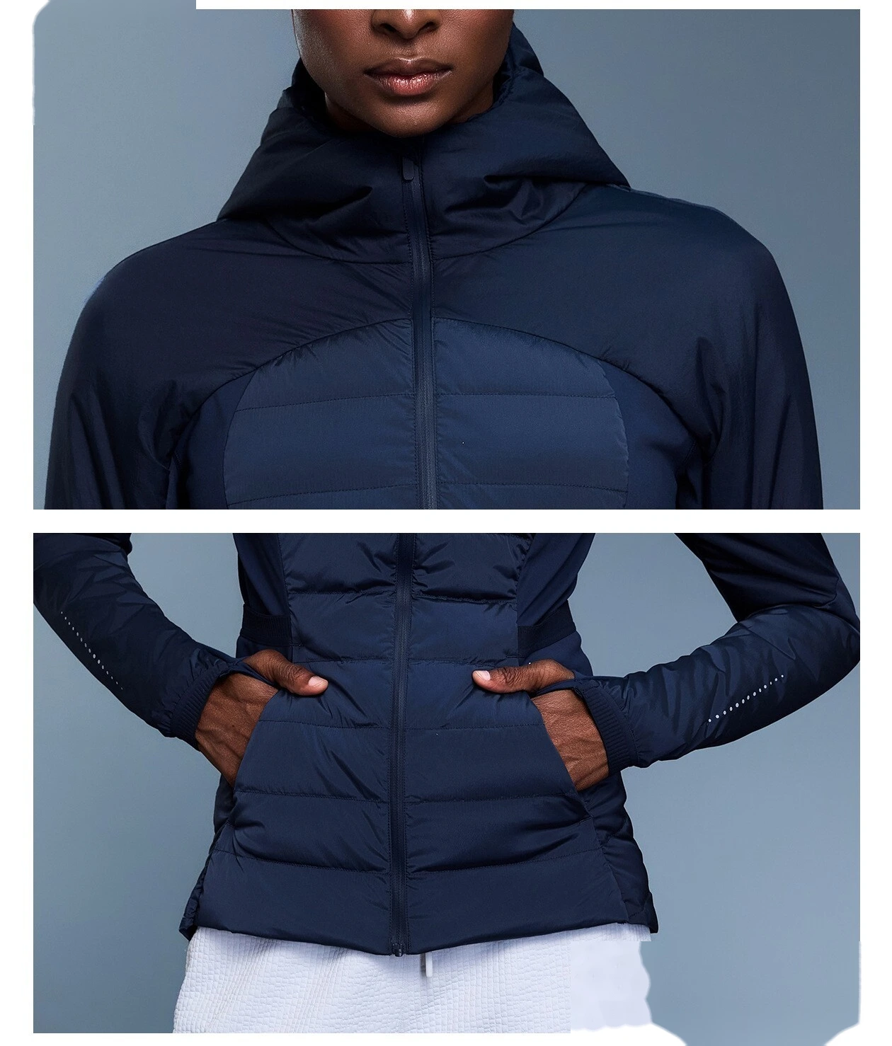 Custom Women's Lightweight White Duck Down Sports Jacket - Slim-Fit, Warm Running Puffer Coat detail