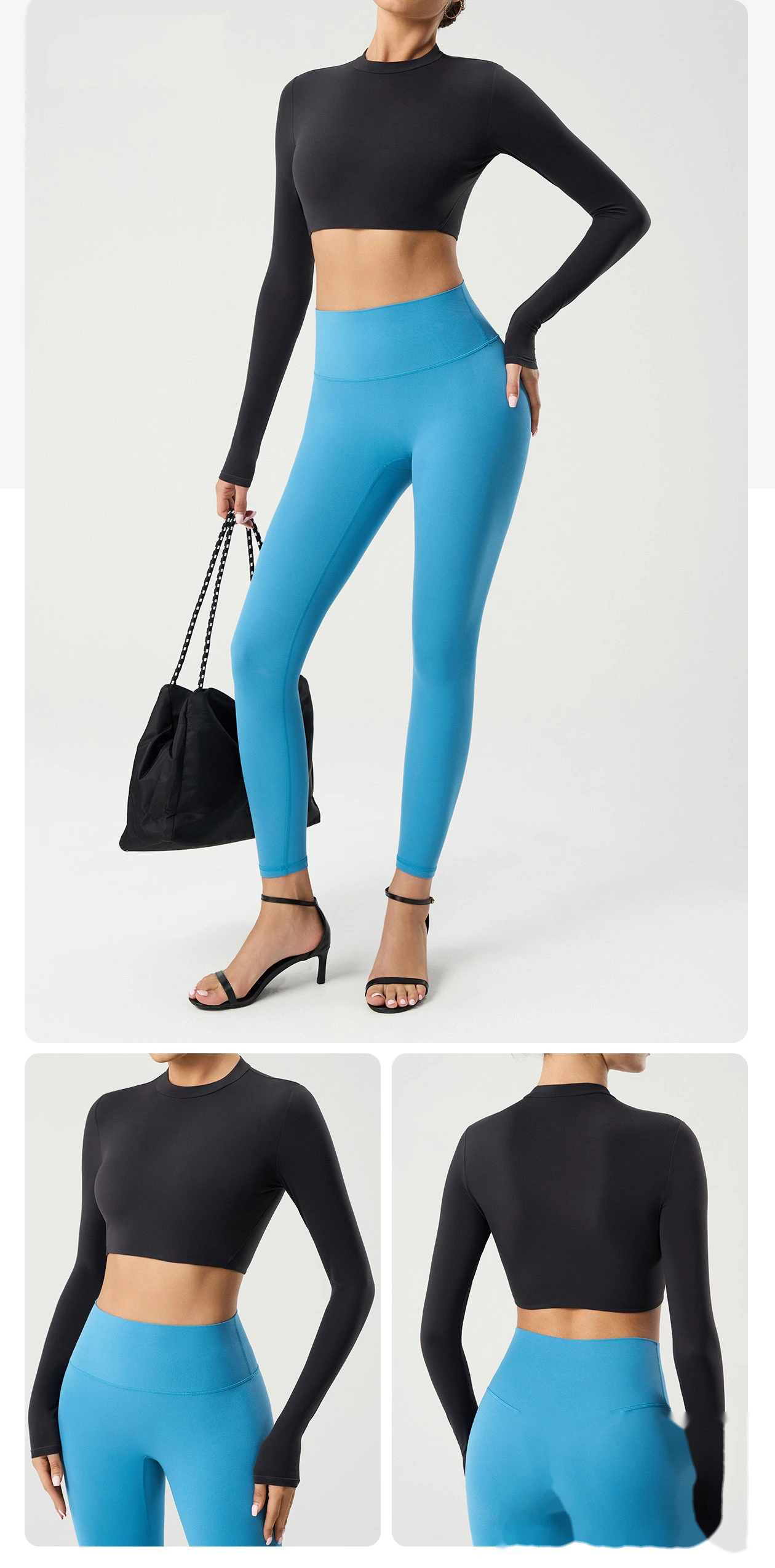 Yoga clothes women's tight-fitting sports long-sleeved T-shirt fitness training clothes navel short top detail