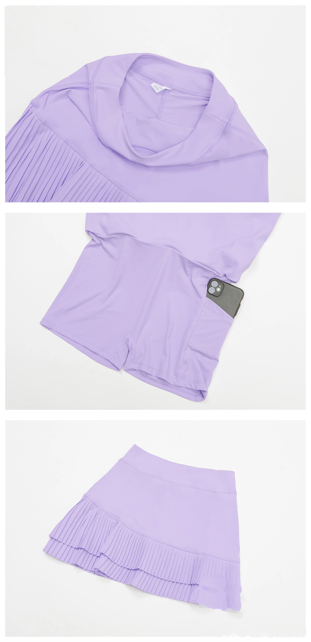 Customized sports skirt with high waist and pleated leggings pocket skirt to prevent exposure detail